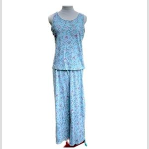 Kim Rogers Floral Two Piece Pajamas Size Medium Top & Large Bottoms
